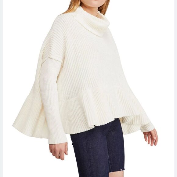 Free People Layer Cake Ivory Cream Funnel Neck Swing Cotton Blend Sweater M L XL - Picture 4 of 13